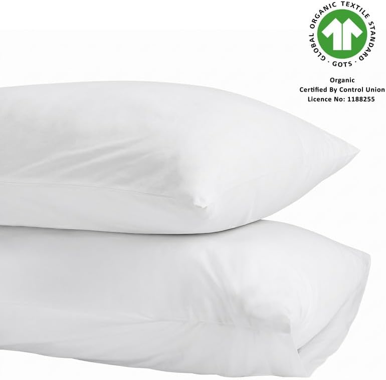 Bioweaves 100% Organic Washed Cotton Percale Weave Pillow Cases Standard Size GOTS Certified Queen Pillow Covers, Envelope Closure – Set of…