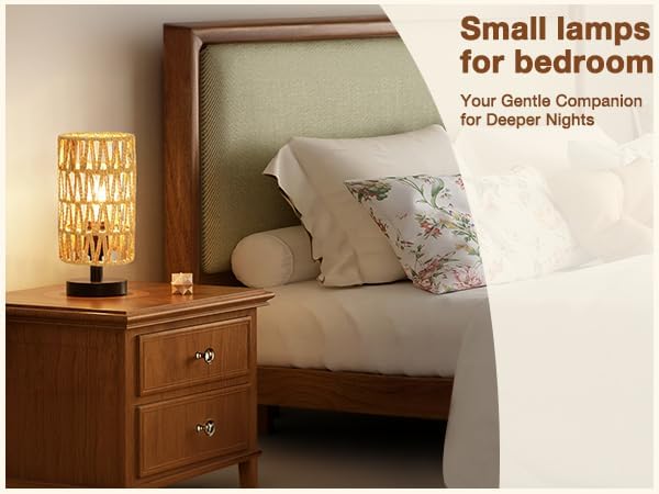 Fenmzee Small Table Lamp for Bedroom - Inline Control, Bedside Lamp with 3000K A15 LED Blub, Easy Assembly(Rattan Rope Shade-Black…