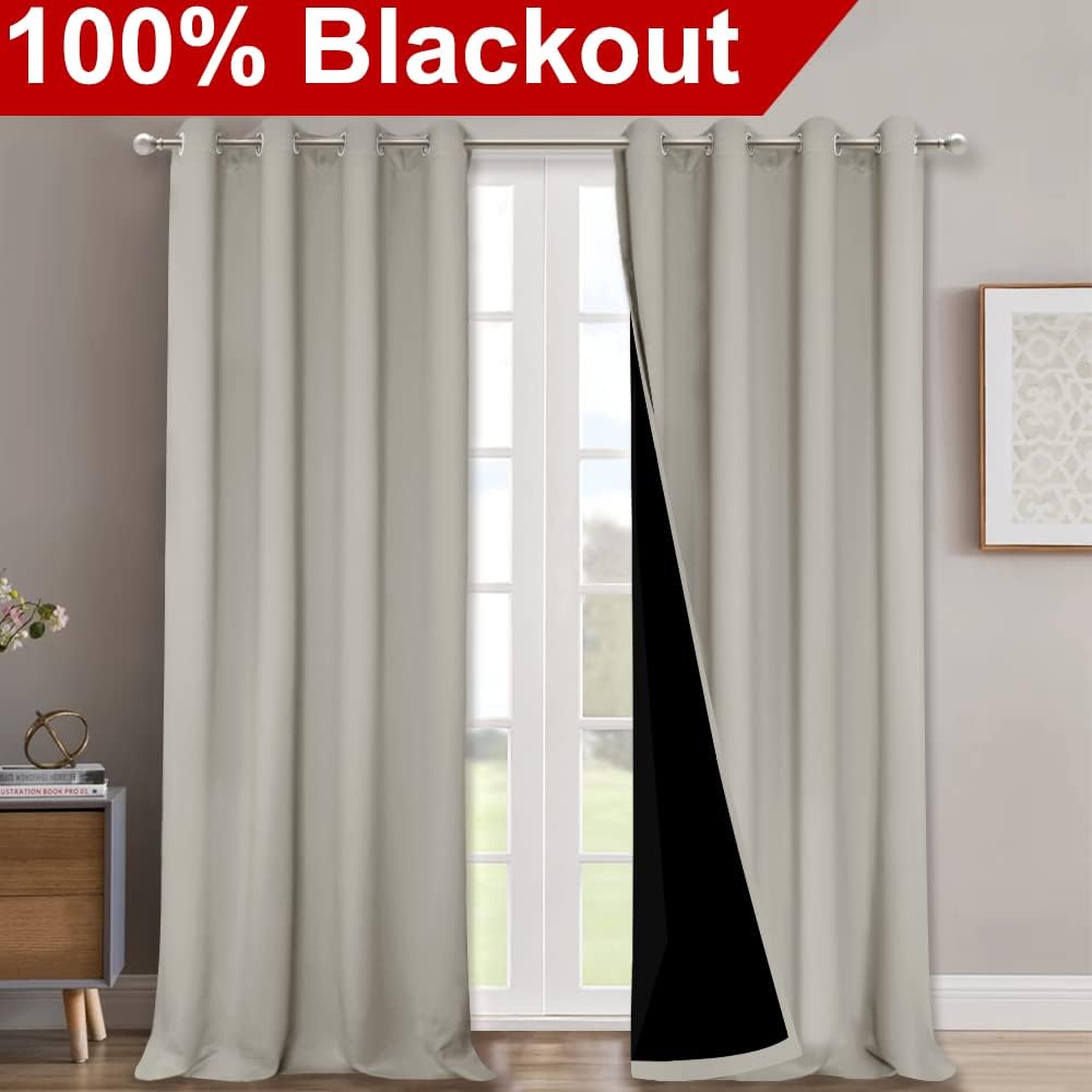 Nicetown Full Shading Curtains for Windows, Super Heavy-Duty Black Lined Blackout Curtains for Bedroom, Privacy Assured Window Treatment (N…