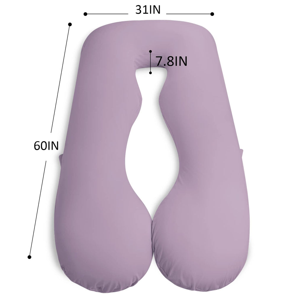 Meiz U Shaped Sleeping, Cooling 60‘’ Maternity Pillow for Pregnant Women with Jersey Cover, Purple 1 Count 60 Inch Cotton
