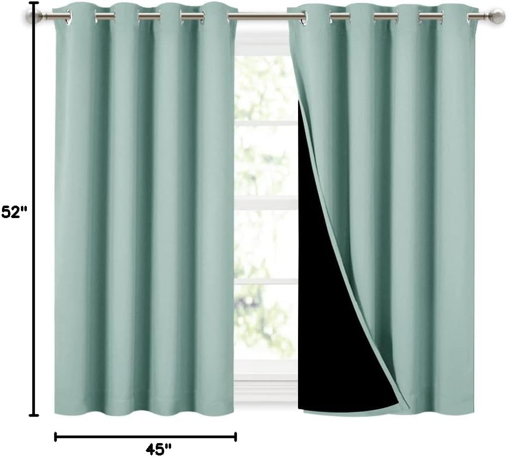 Nicetown Aqua Blue 100% Blackout Curtains 45 inches Long, 2 Thick Layers Completely Blackout Window Treatment Thermal Insulated Lined Drape…
