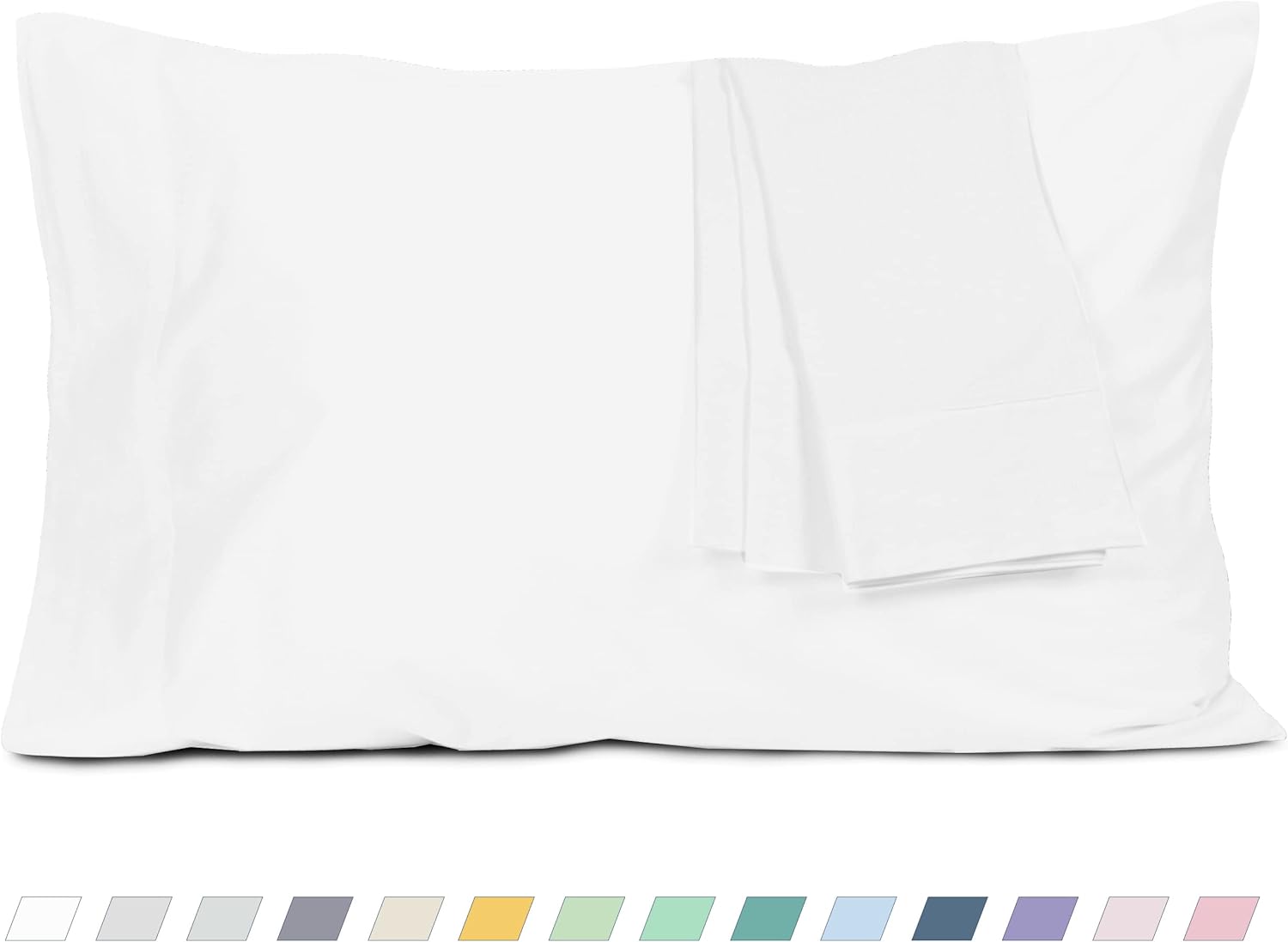 Homtec Pillow Cases, King Size Cotton Percale Weave Pillowcases, Pre-Shrunk Breathable and Hypoallergenic Pillowcases, Set of 2 (2 Piece Ki…