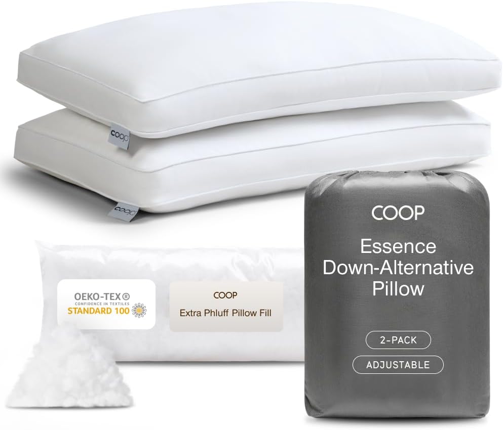 CoopSleepGoods Coop Home Goods Essence Down Alternative Pillow Set of 2, King Size, Pillows for Sleeping, Adjustable Alternative to Down Pi…