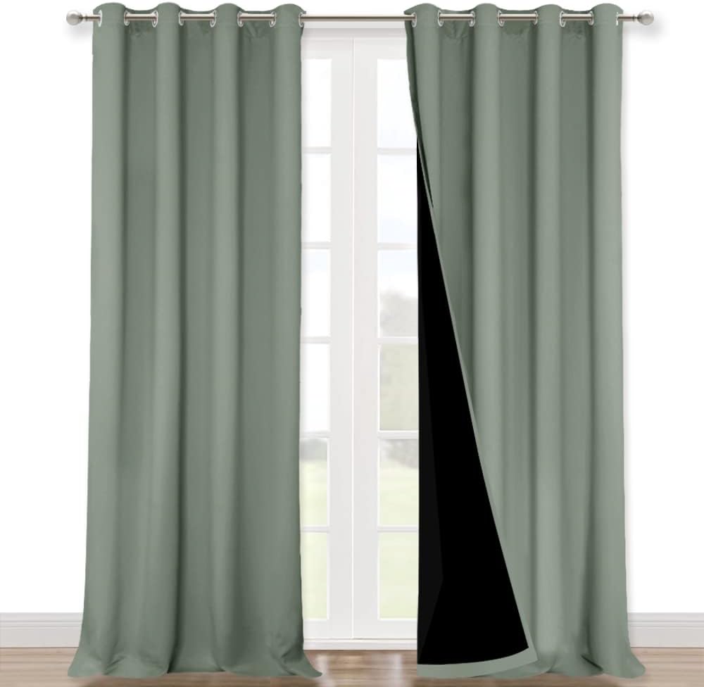 Nicetown Greyish Green 100% Blackout Windows Curtains, Super Heavy-Duty Black Lined Total Darkness Drapes for Bedroom, Privacy Assured Wind…