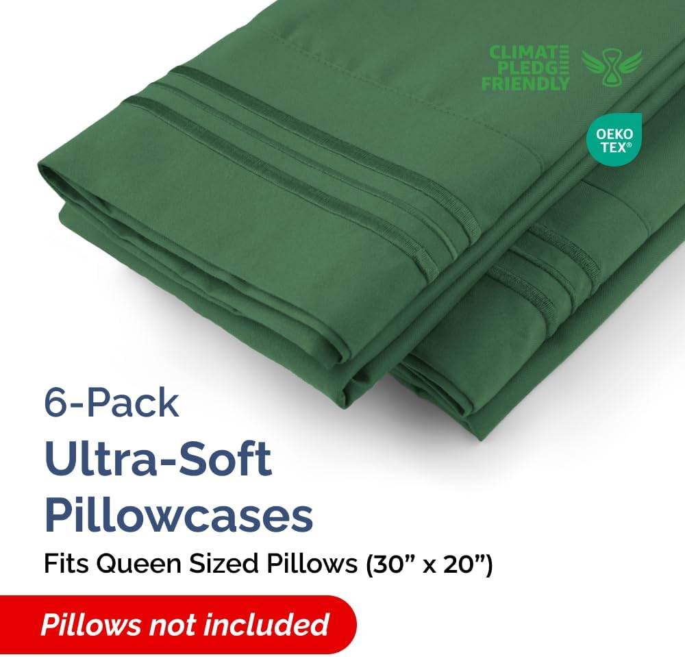 Queen Pillow Cases Set of 6 - Ultra Soft Hotel Quality Pillowcase Covers - Comfy & Wrinkle Free - Shrink & Fade Resistant - Machine…