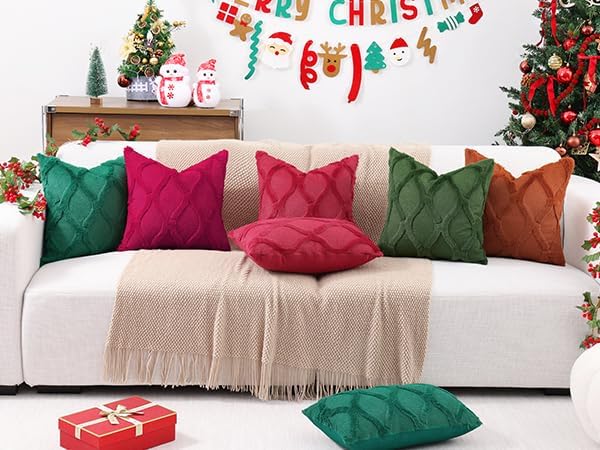 decorUhome Summer Euro Sham Throw Pillow Covers 26x26 Inch Set of 2, Soft Plush Faux Fur Wool Burgundy Accent Couch Pillow Covers for Moder…