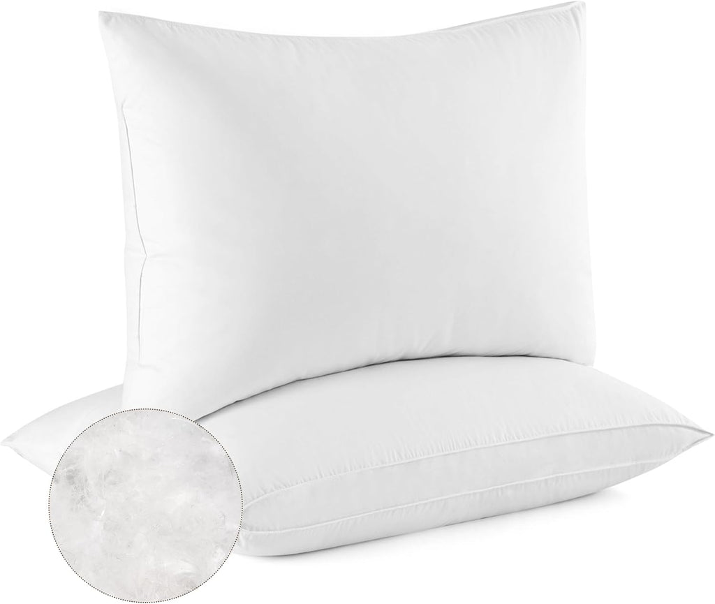 Bafode Goose Down Feather Pillows, Soft Bed Pillows Queen Size Set of 2, 100% Soft Cotton Shell, Gusseted Hotel Pillows for Back, Stomach or…