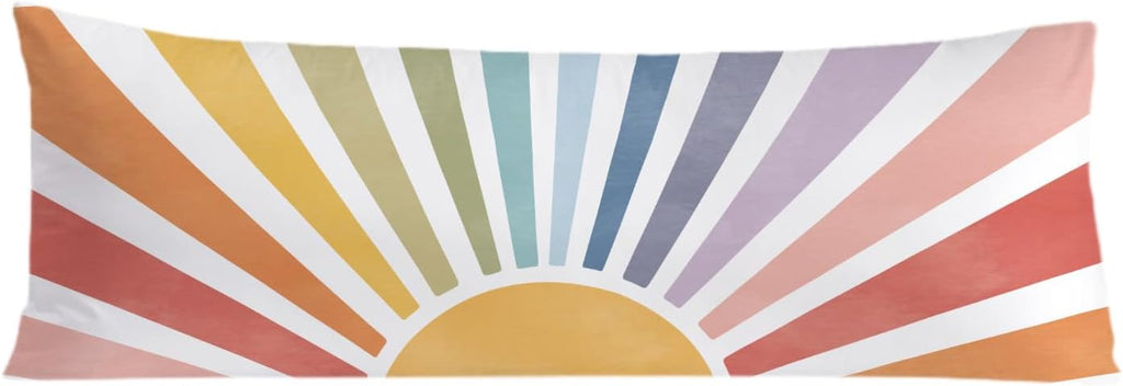 Boho Colorful Sun Sunshine 20x54 Body Pillow Cover, Boho Room Decor, Mid Century Modern Horizontal Sun Sunset Sunrise Decorative Long…