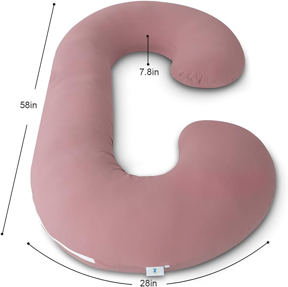 INSEN Cooling Pregnancy Pillow, Maternity Pillow with Soft Cotton Cover, C Shaped for Pregnant Sleeping, Dark Pink