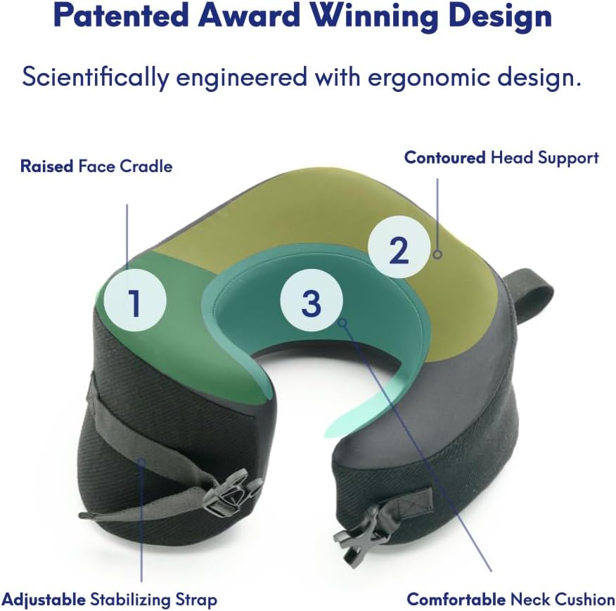 C CUSHION LAB Extra Support Travel Pillow, Award-Winning Patented Ergonomic Design for Chin & Neck Support Memory Foam Neck Pillow…