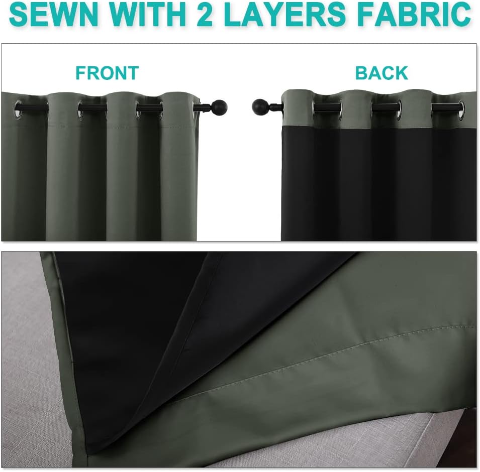 Nicetown Dark Mallard 100% Blackout Curtains 45 inches Long, 2 Thick Layers Completely Blackout Window Treatment Thermal Insulated Lined Dr…