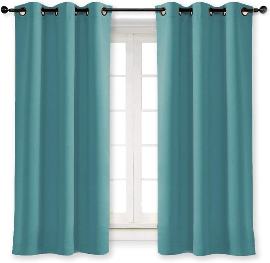 NICETOWN Blackout Drape for Nursery - Home Fashion Thermal Insulated Blackout Room Darkening Curtain/Drapery with Ring Top (Sea Teal…