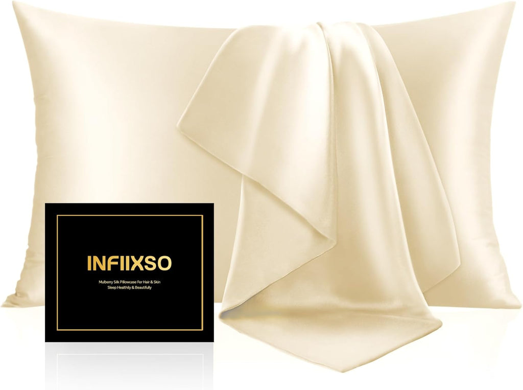 Infiixso Mulberry Silk Pillowcase for Hair and Skin, Silk Pillow Cases Standard Size with Hidden Zipper 20x26 Inches, Extraordinary Smooth…