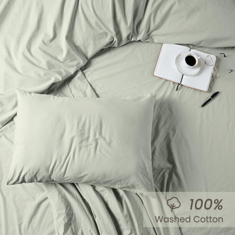 Bioweaves 100% Organic Washed Cotton Percale Weave Pillow Cases King Size GOTS Certified Queen Pillow Covers, Envelope Closure – Set of 2,…