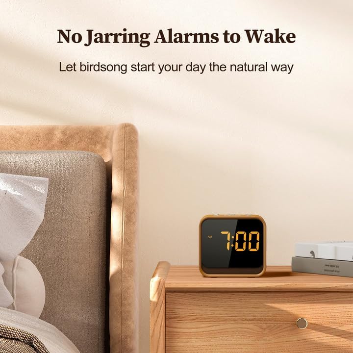 Housbay Wooden Sound Machine Alarm Clock for Bedrooms - Gentle Wake-Up with Birdsong, White Noise for Sleeping, Small Digital Clock for…