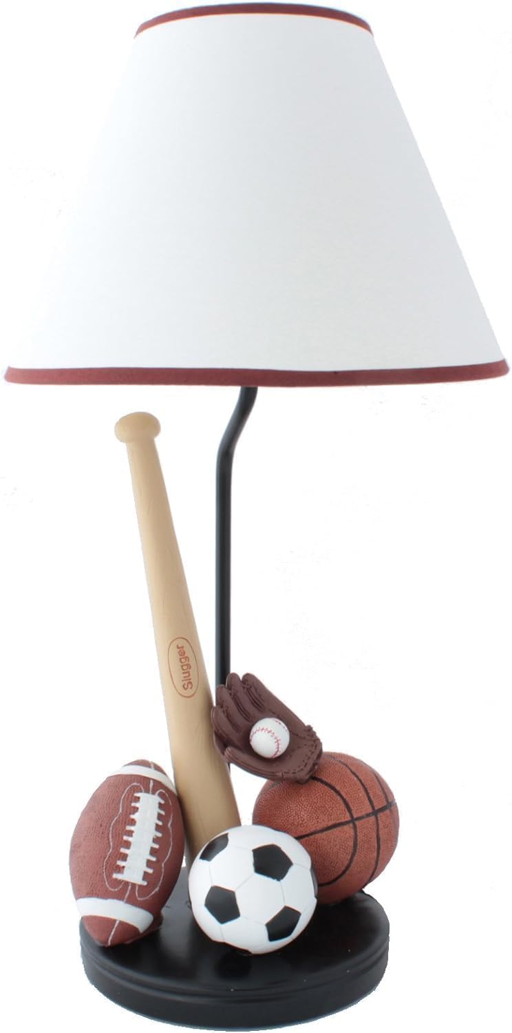 Bright Lights Sports Table Lamp with Matching Night Light - Fantastic Hand Painted Details, Brown, white, black, tan