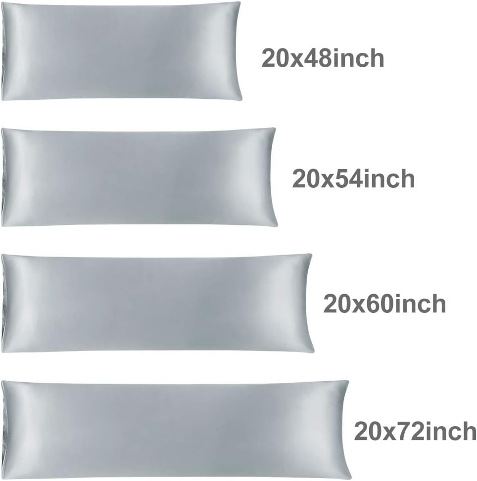 uxcell Body Pillow Cover, 20x72 Inch Silver Silky Satin Body Pillowcases for Hair and Skin, Soft Cooling Smooth Pillow Case with Envelope…