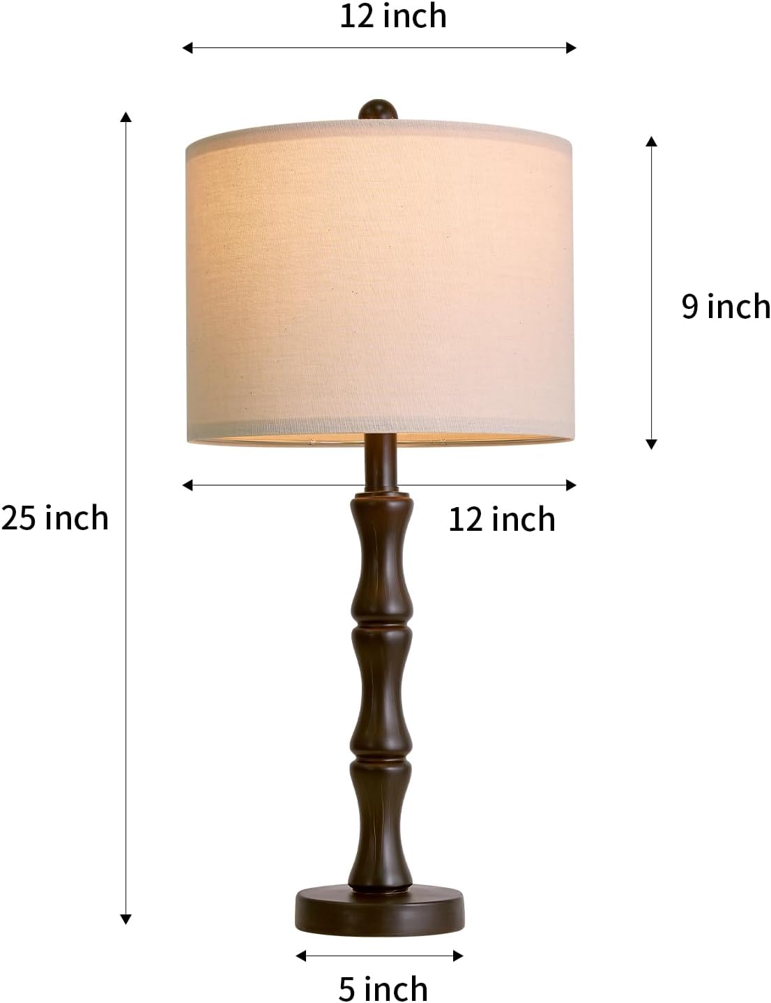 BOBOMOMO 25" Classic Table Lamps Set of 2, Farmhouse Nightstand Lamps with Dark Brown Resin Base & Linen Shade, Standard Table Lamps for…