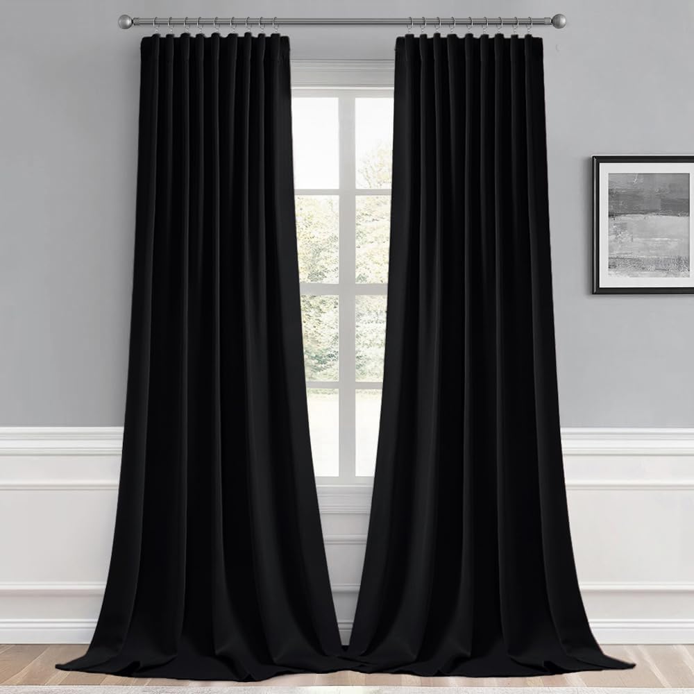 Miulee Back Tab Blackout Curtains 92 Inch Long 2 Panels Set for Living Room Bedroom, Halloween Black Rod Pocket/Pinch Pleated Thermal Insul…
