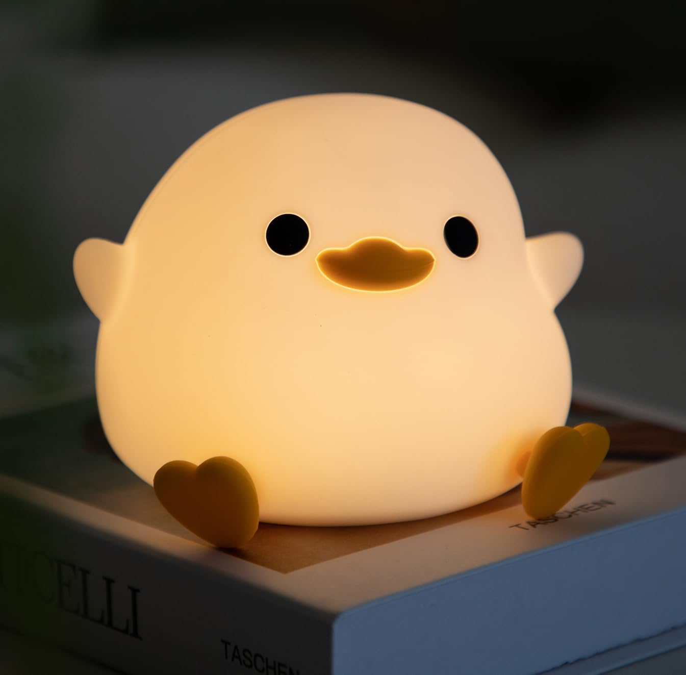 HAPPYBAG Cute Pea Duck Night Light, Duck Lamp,2 Levels Dimmable Silicone Ducky Light, LED Squishy Animal Light for Kids Sleep, Rechargeable…