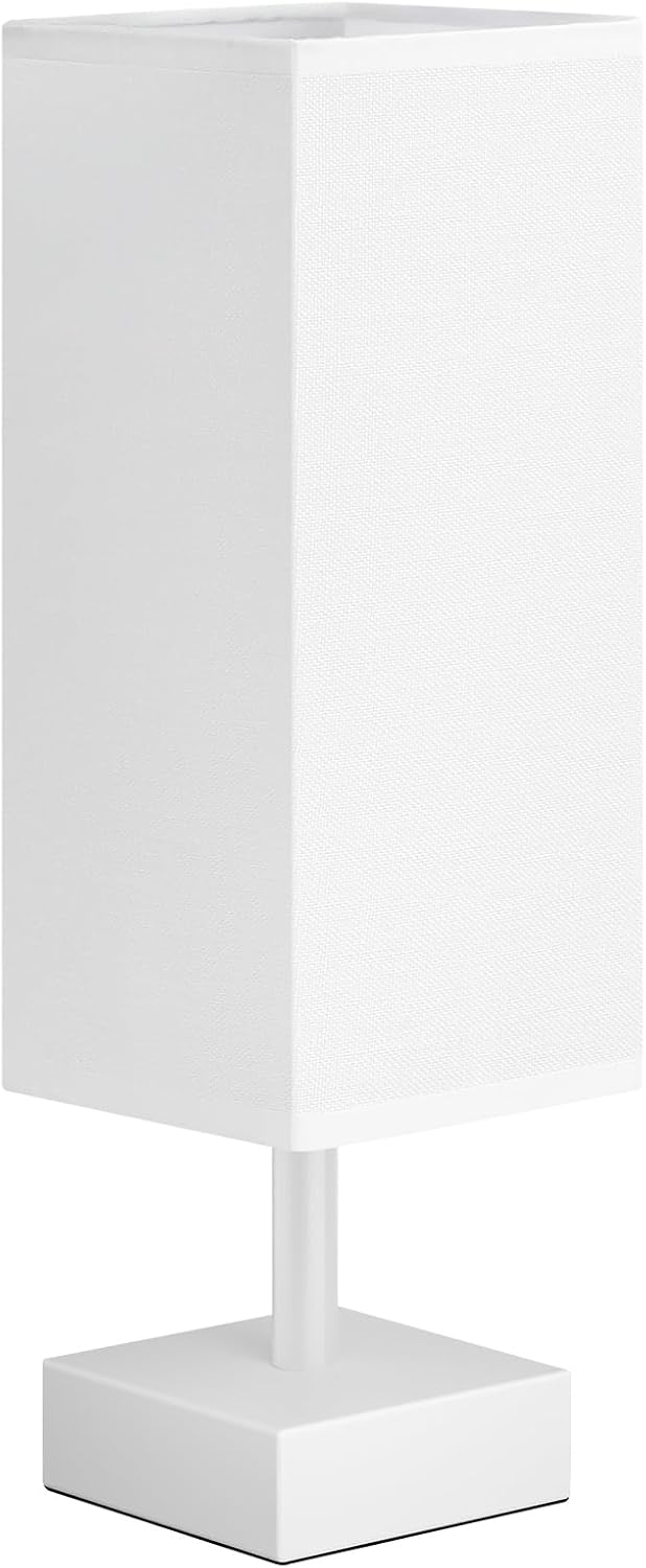 aooshine White Small Table Lamp - Bedside Lamp for Bedroom, Minimalist Nightstand Lamp with Square Fabric Shade, Desk Lamp for Kids Room…