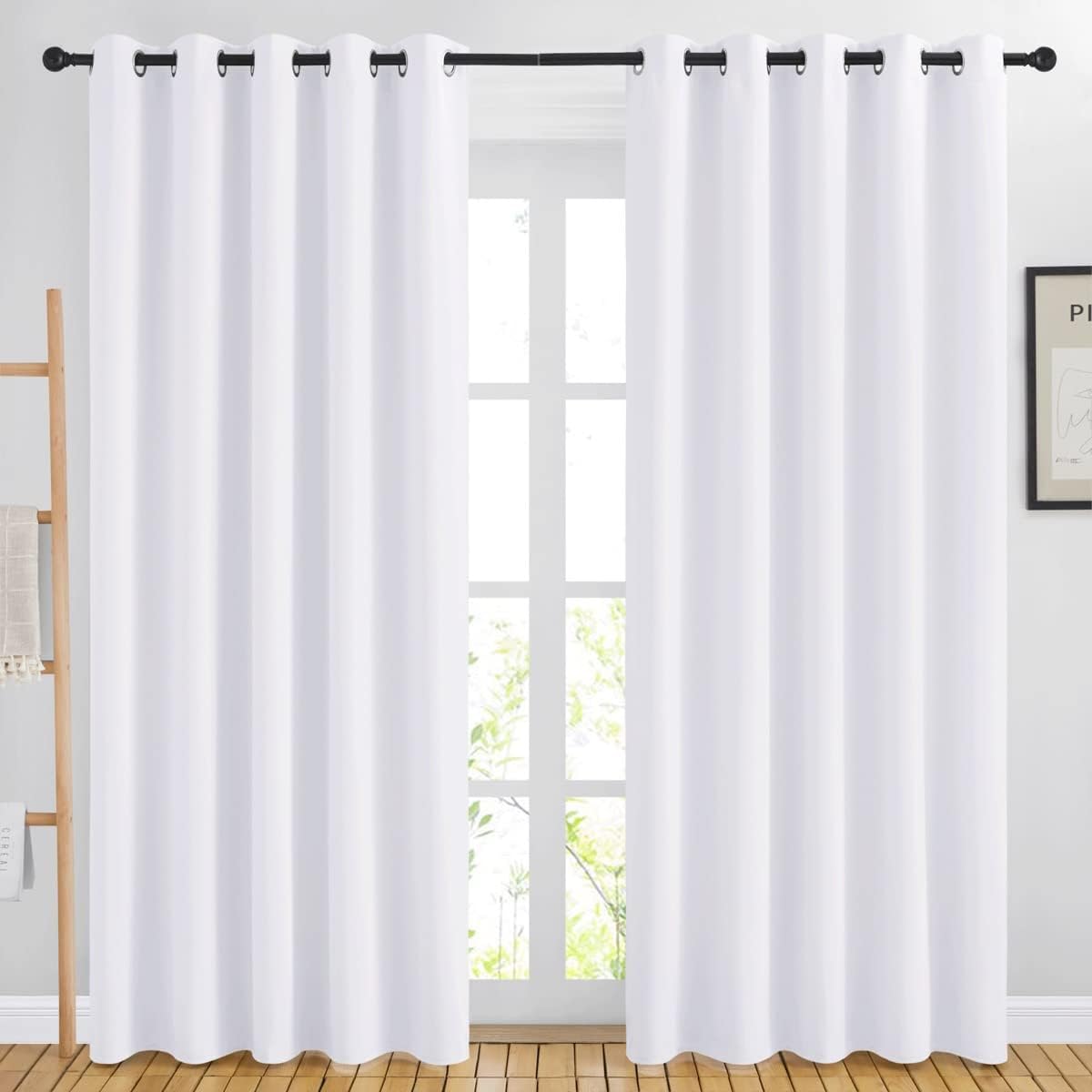Nicetown 84 inch Long White Curtains - Grommet Solid 50% Room Darkening Thermal Insulated Curtains Drapes for Living Room/Sliding Glass Doo…