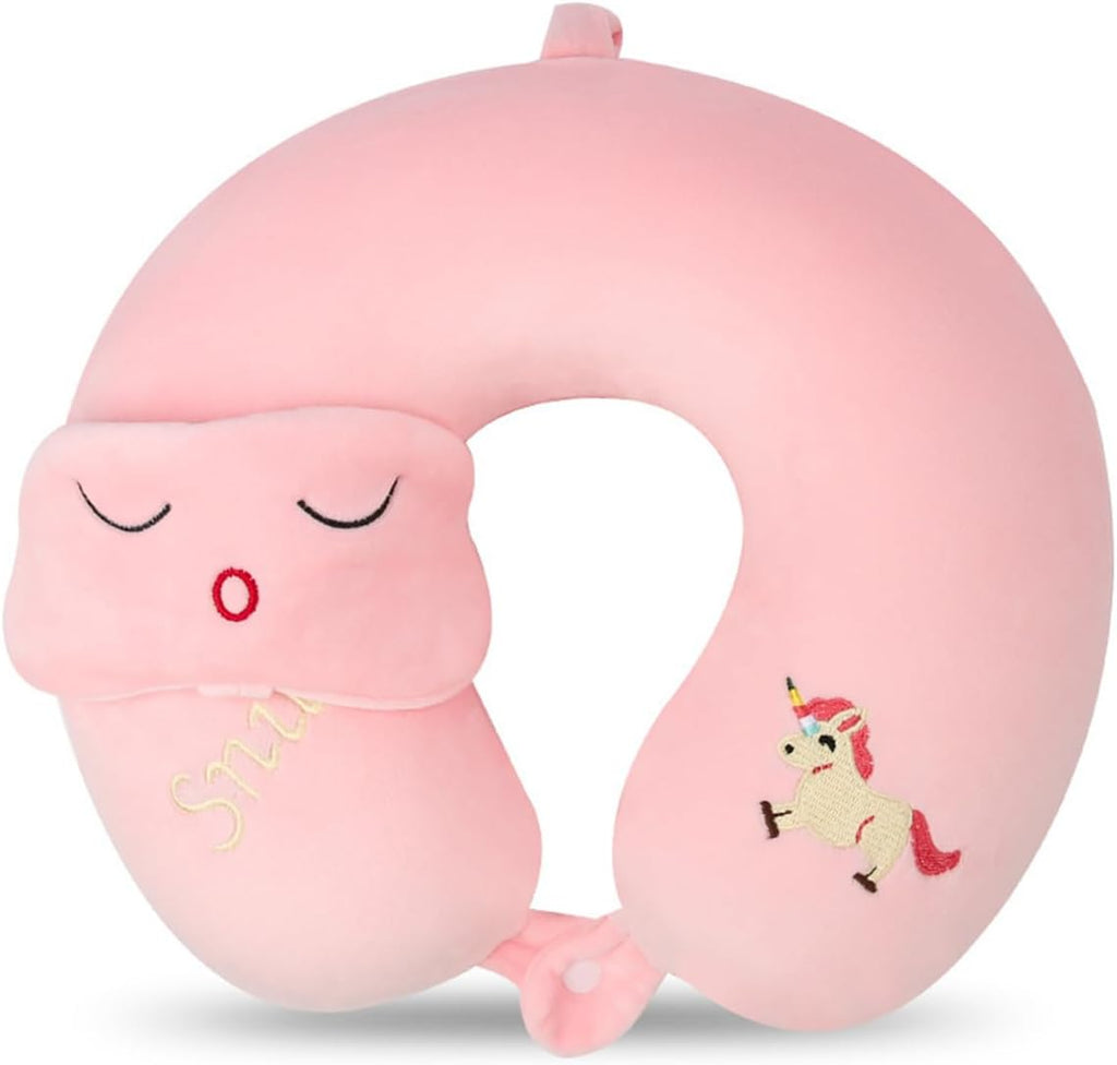 MissSoul Kids Neck Pillow for Travel with Sleep Eye Mask, Cute Travel Neck Pillow, Memory Foam Flight Sleeping Headrest Pillow for Boys & G…