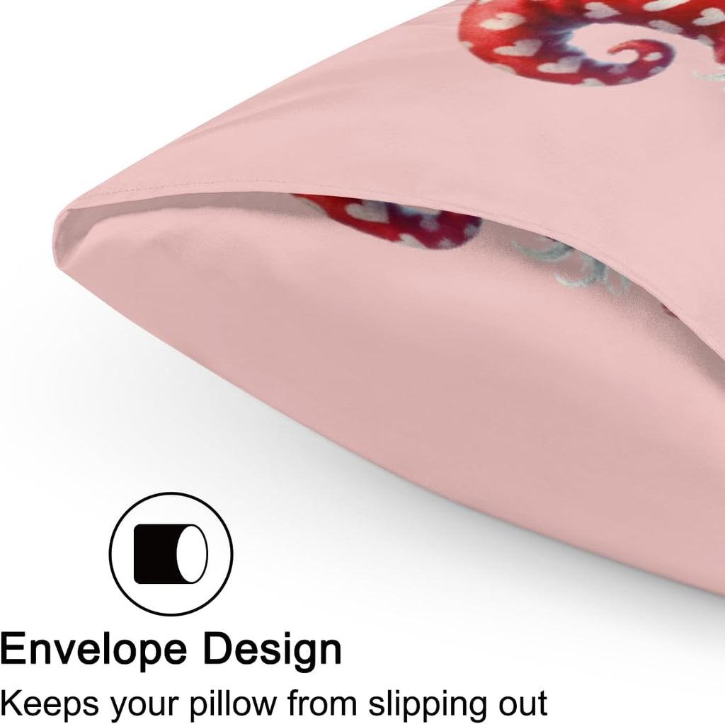 Valentine Pink Rose Gnomes Satin Pillowcase for Hair and Skin Soft Silk Pillow Case with Envelope Closure Cooling Pillow Cases Slip…