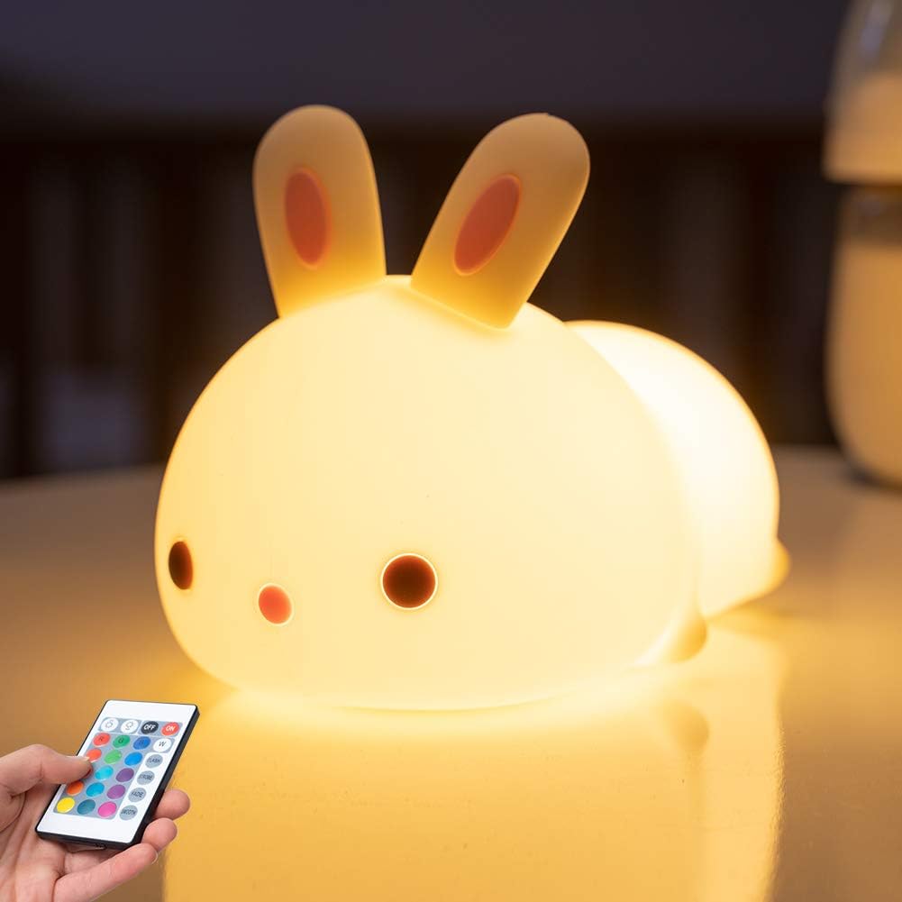 One Fire Bunny Squishy Gifts for Kids Night Light with Remote, 16 Colors+5 Brightness Cute Lamp, Fidget Bunny Stuff/Toys for Baby Toddler…
