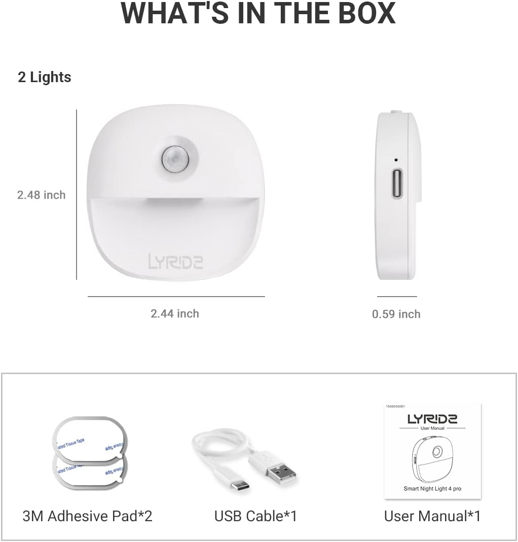 Lyridz Rechargeable Battery Night Light with Motion Sensor, Dimmable Amber Nightlights for Bathroom, Bedroom, Hallway, Stairs, Pet House…