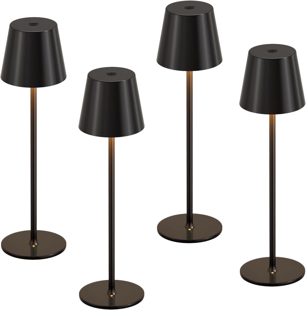 Kakanuo Cordless Table Lamp Rechargeable Black - KK 4 Pack Battery Operated Lamp for Dining Table, 3 Color Stepless Dimming Wireless Lamp…