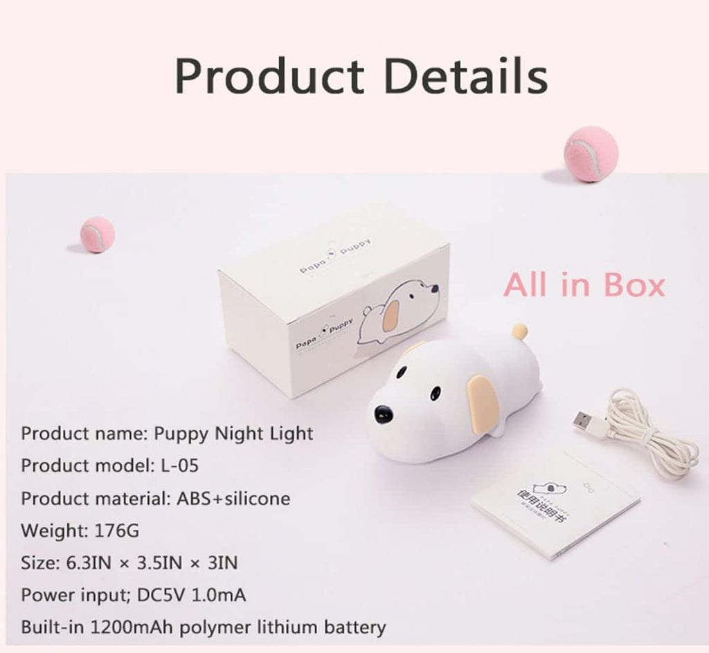 Happybag Kids Night Light, Cute Soft Silicone Dog Lamp Dimmable Nursery Portable Puppy Kawaii Lamps, Bedside Lamp for Baby and Toddler, Boy Gi…