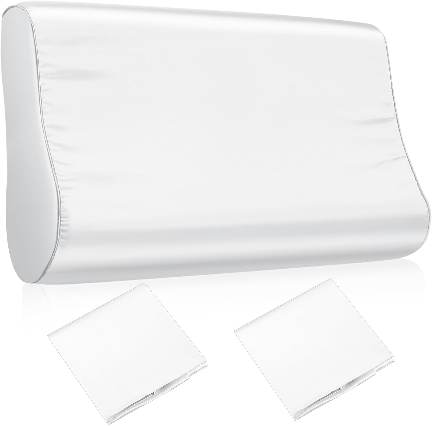 Breling 2 Pcs 20 x 12 in Imitated Silk Pillowcase for Memory Foam Neck Satin Pillow Case for Contoured Support Pillow Wave Shape, White 2 P…