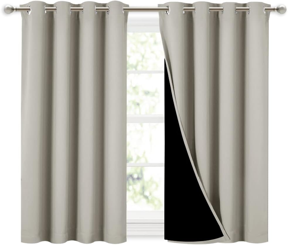 Nicetown Natural 100% Blackout Curtains 45 inches Long, 2 Thick Layers Completely Blackout Window Treatment Thermal Insulated Lined Drapes…