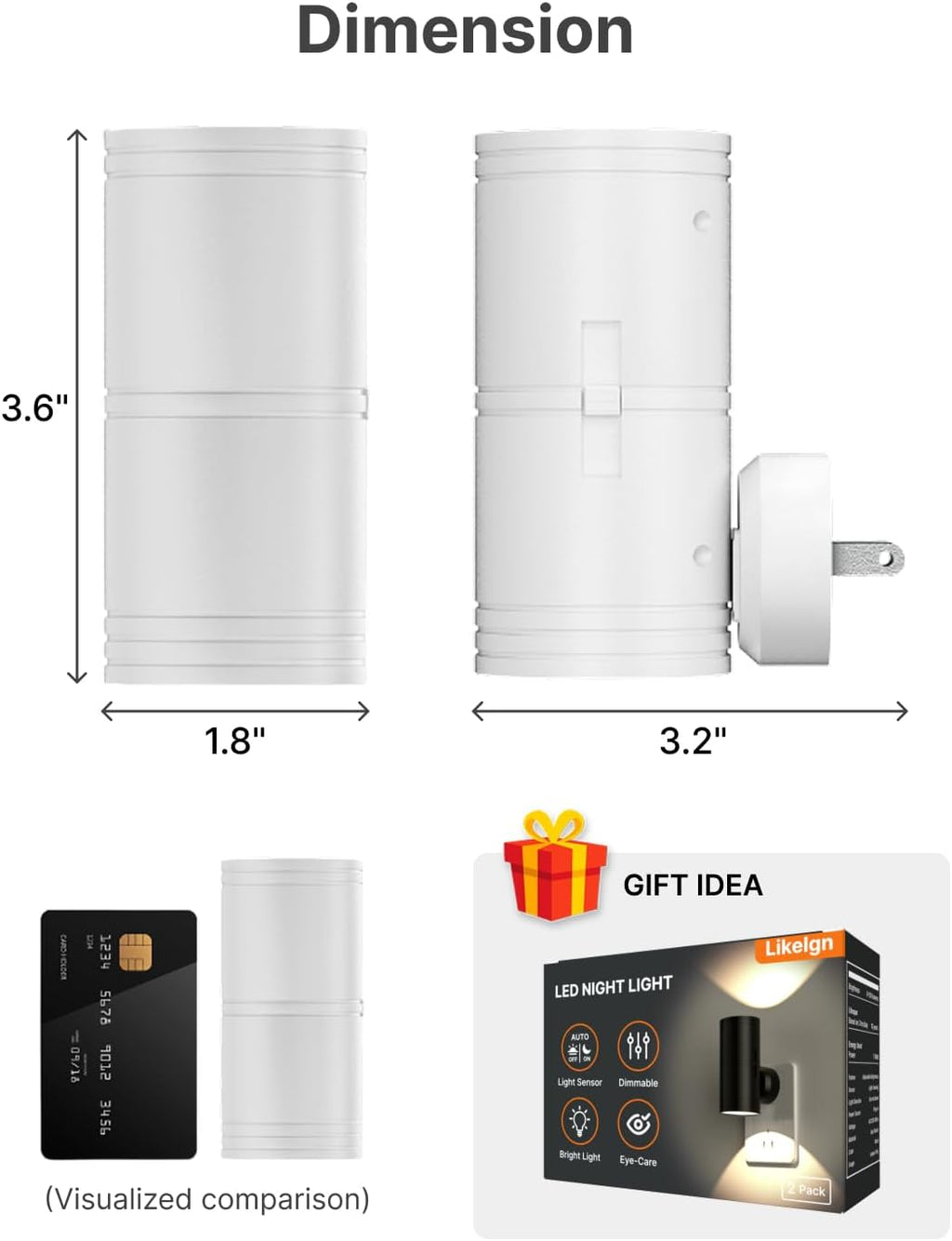 Likelgn Night Light Plug into Wall, 4 Pack Dimmable LED Nightlight with Dusk to Dawn Sensor, Soft White Glow, for Hallway, Bathroom…