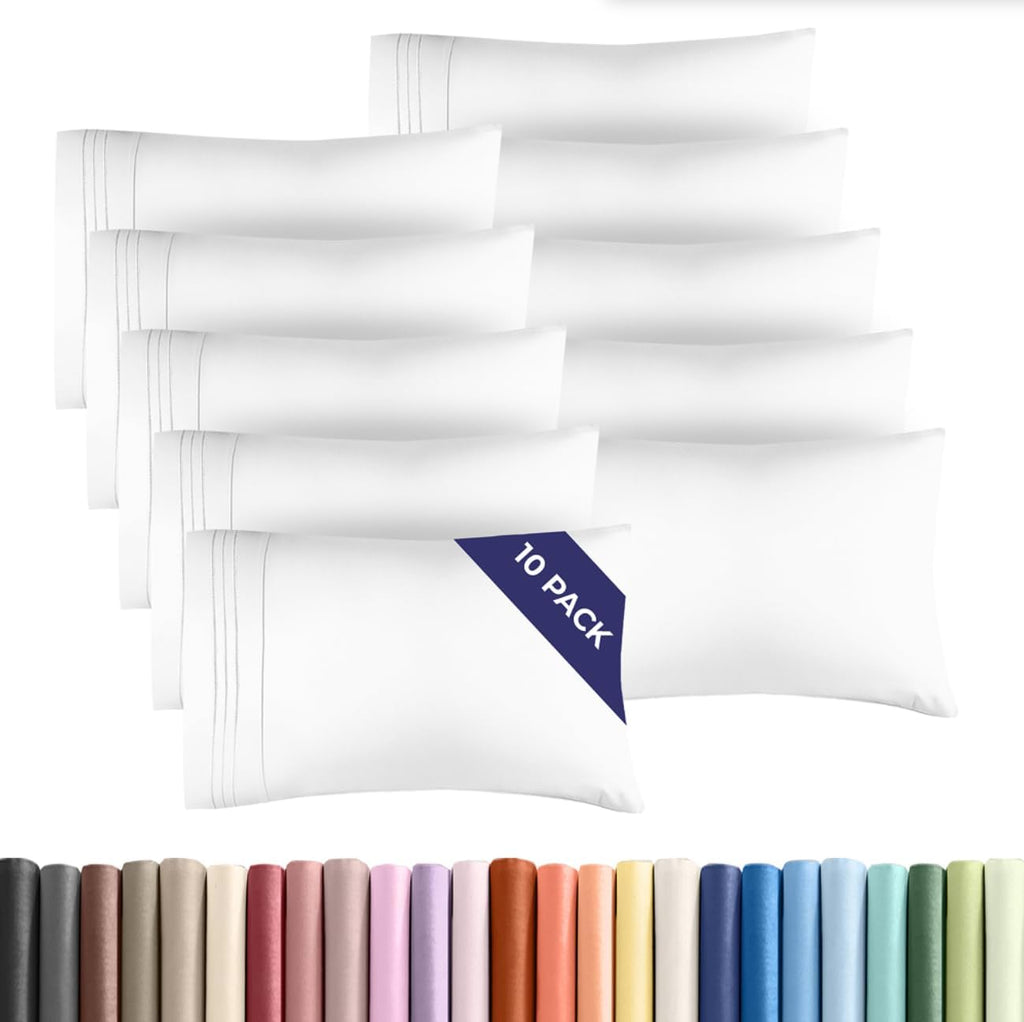 CGKUnlimited Queen Pillow Cases Set of 10 - Ultra Soft Hotel Quality Pillowcase Covers - Comfy & Wrinkle Free - Shrink, Stain & Fade Resist…
