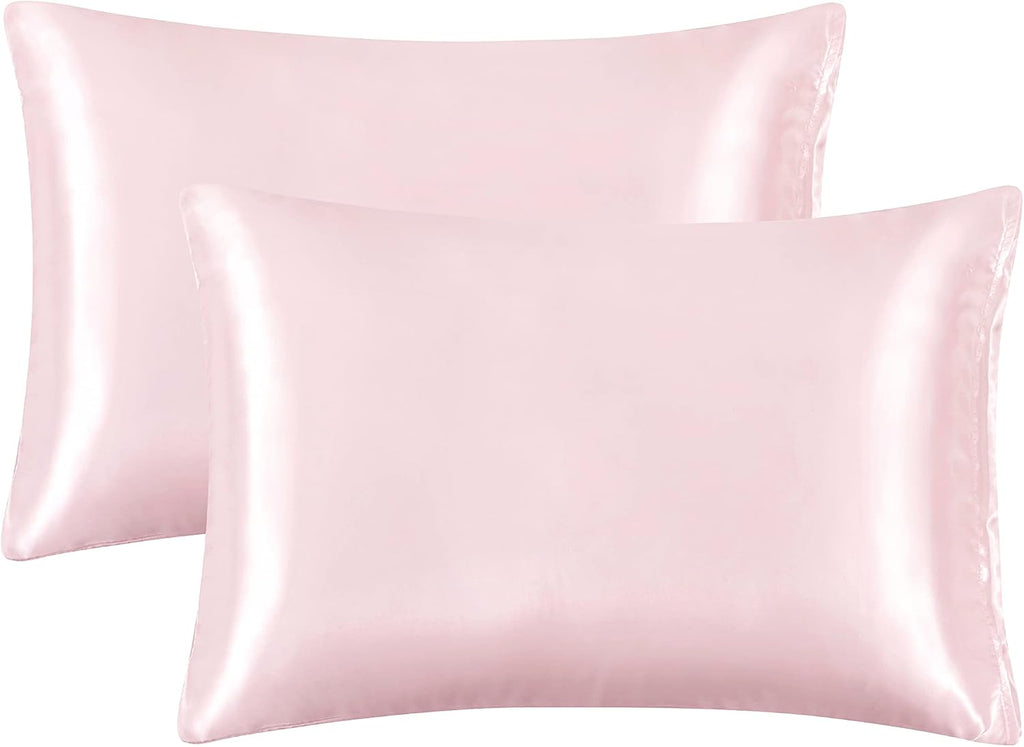 HommxJF King Size Satin Pillowcase Set of 2 with Envelope Closure, Blush Pink Silk Pillowcase for Hair and Skin (20x36) Pink