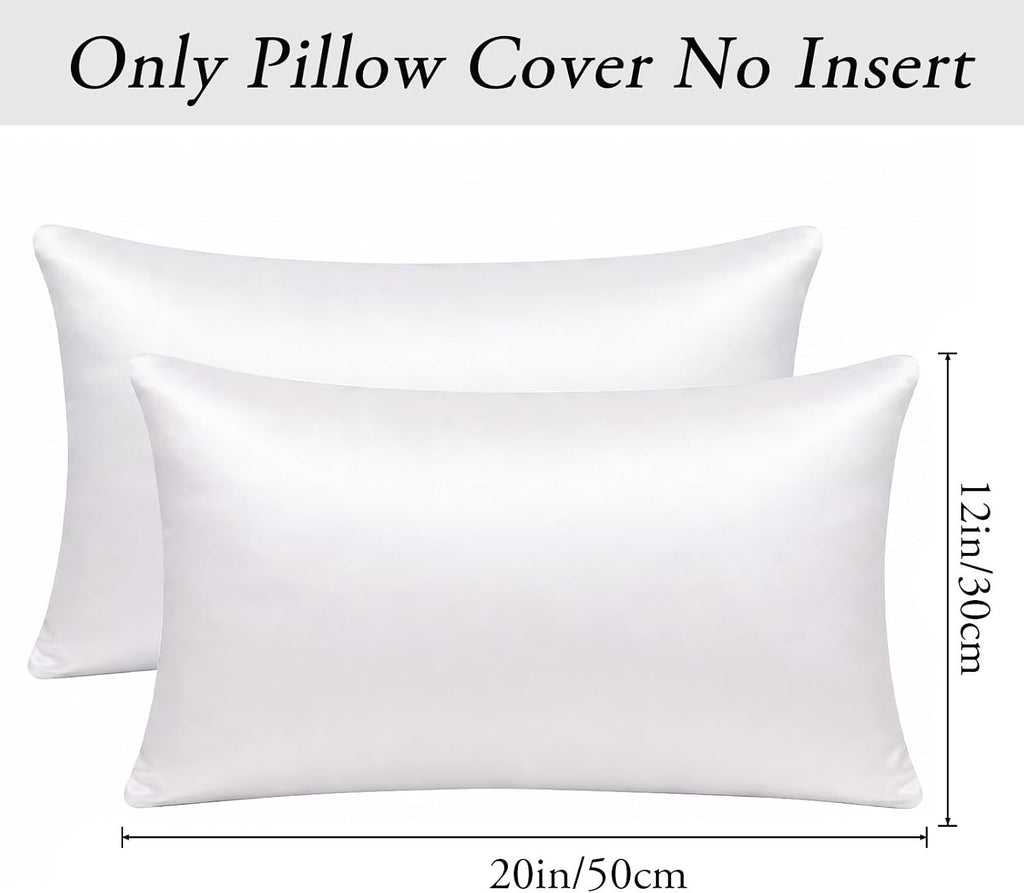 Faylapa 4 Pack Silky Satin Throw Pillow Cases Heavy Silk Satin Decorative Pillow Covers Solid Dyed Soft Pillow Cover Home Decor(White…