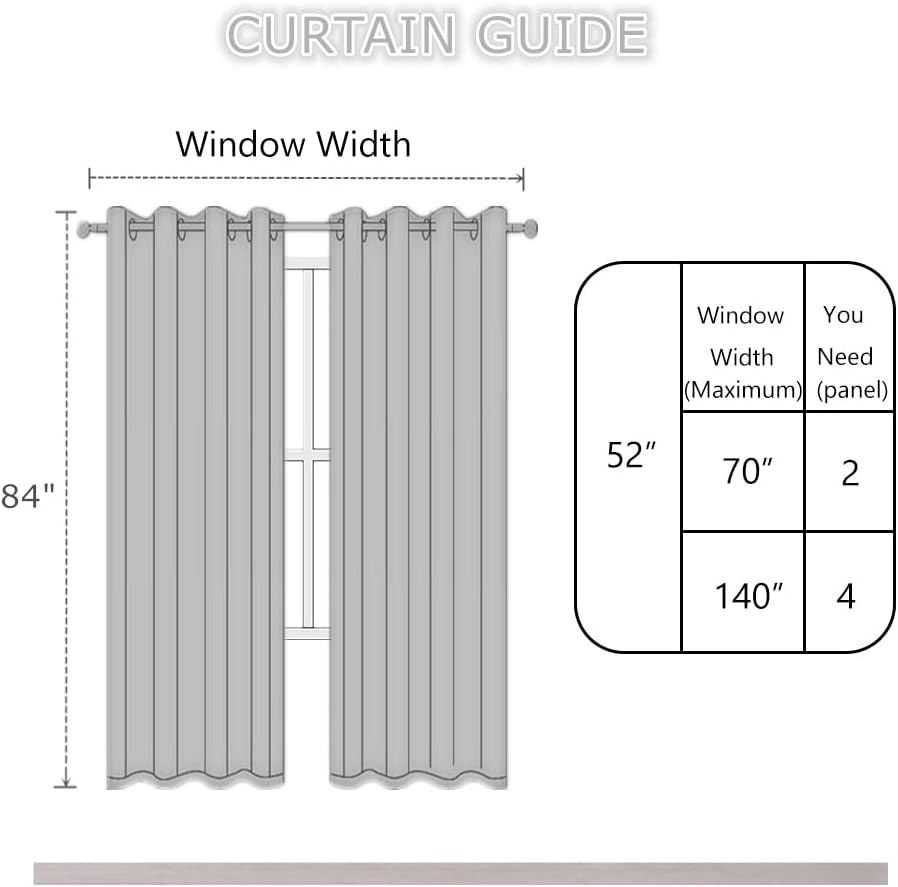 Lemomo Light Beige Blackout Curtains 52 x 84 Inch Long Beige Curtains Set of 2 Panels Room Darkening Curtains for Living Room 84 Inch silver