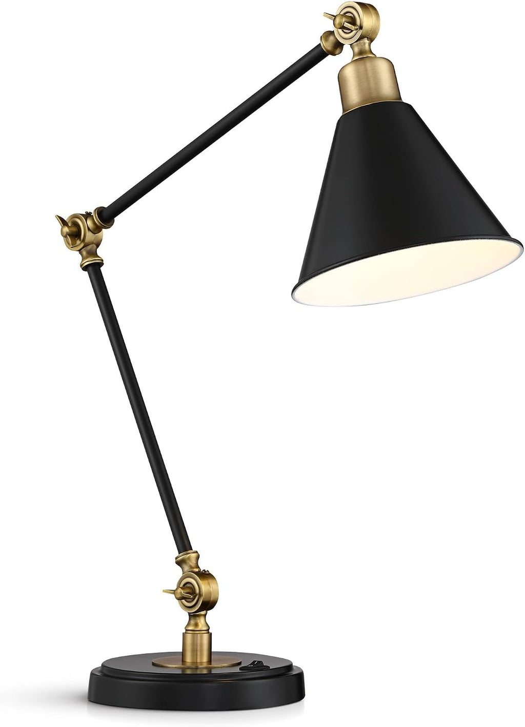 360 Lighting Wray 26 3/4" High Modern Adjustable Desk Lamp with USB Charging Ports A+C Painted Black Brass Metal Cone Shade for Living…