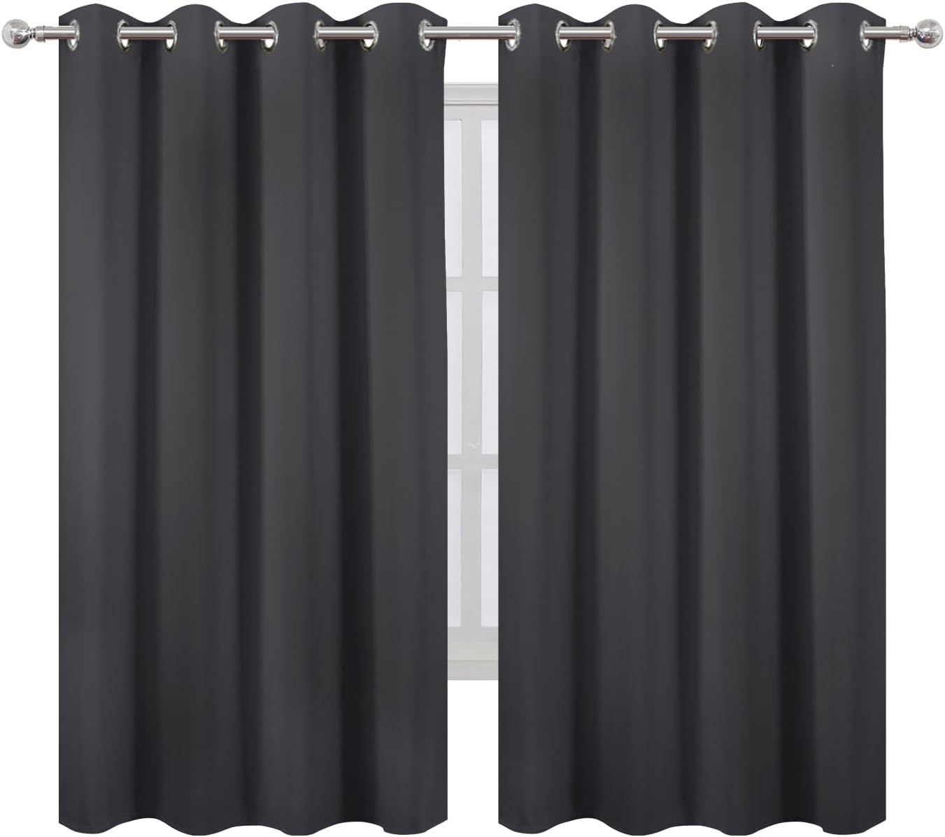 Lemomo Dark Grey Blackout Curtains 52 x 63 Inch Length/Set of 2 Curtain Panels/Thermal Insulated Room Darkening Curtains for Bedroom and Li…