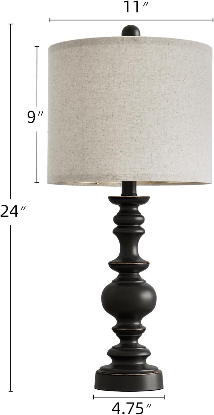 BOBOMOMO 24" Traditional Farmhouse Table Lamp Set of 2, Vintage Resin Lamps for Living Room Bedroom, Rustic Nightstand Lamp with Linen…