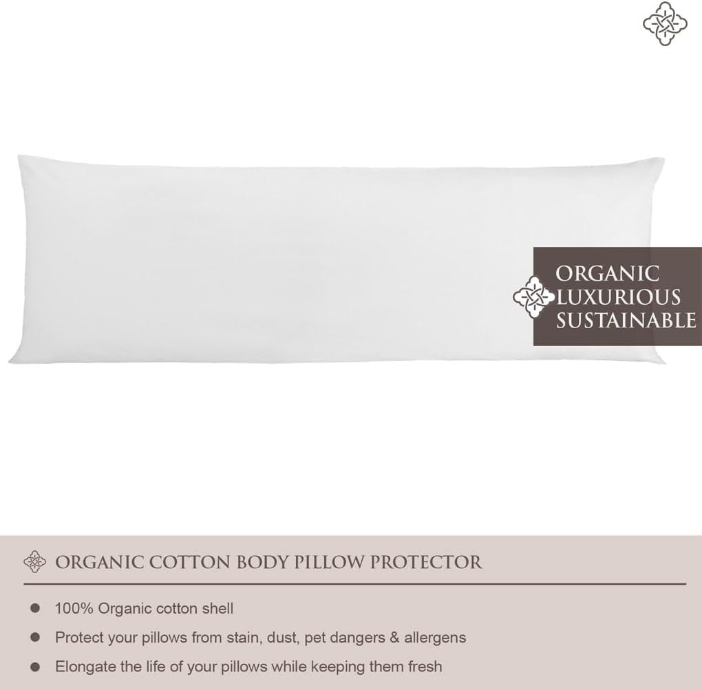 Bioweaves 100% Organic Cotton Breathable Body Pillow Protector GOTS Certified with Zipped Closure – 21" x 54", 1-Pack