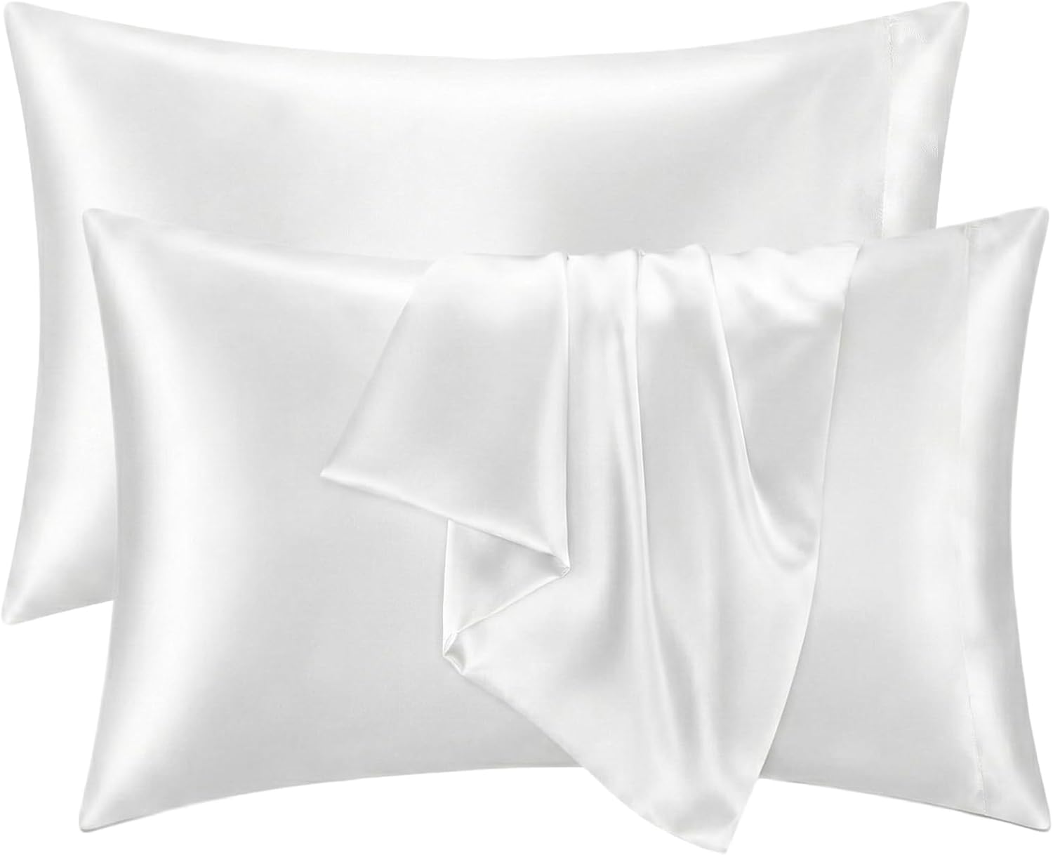 QJFabricCO Q&J Fabric Co. 2 Pack Satin Pillowcase Silk Like Pillow Cases 20x36 inch White Cooling Pillow Cases with Envelope Closure for Ha…