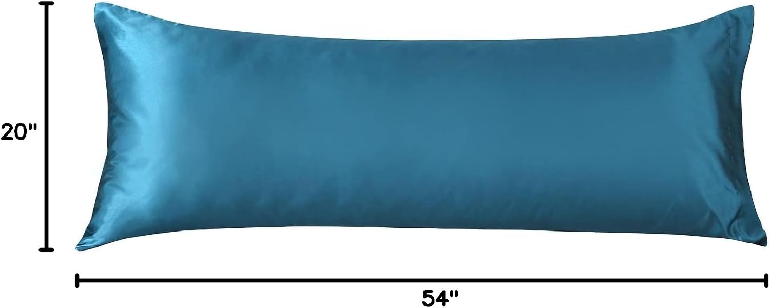 Lcbd Satin Body Pillow Case for Hair and Skin, Teal Silk Satin Body Pillowcase Cover, 20x54 Body Cooling Pillow Cover with Envelope Closure…