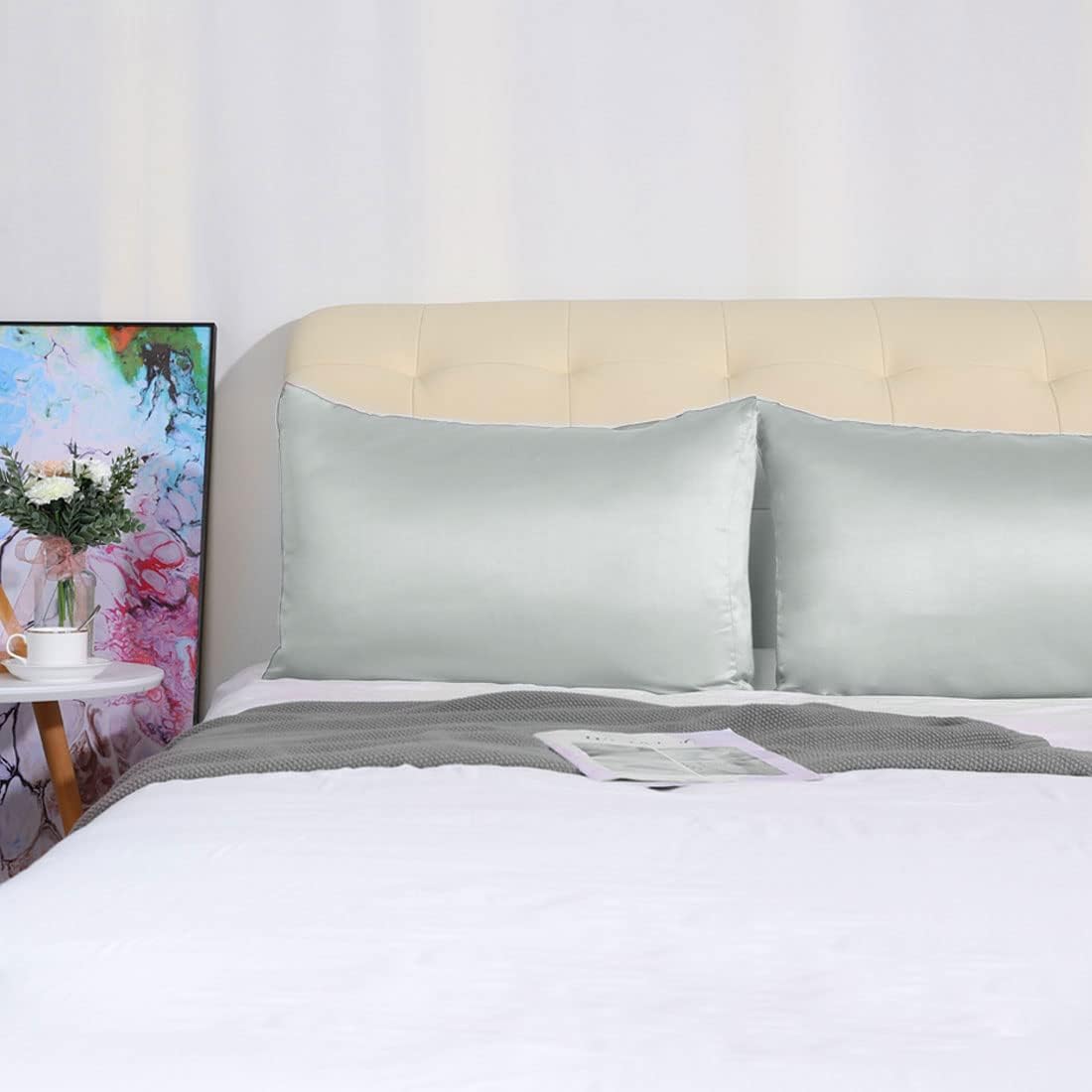 uxcell 2 Pack Silk Satin Pillowcase for Hair and Skin, Cool, Silky, Soft Breathable Pillow Cases King Size 20x36 Inch Sateen Pillowcase Lig…