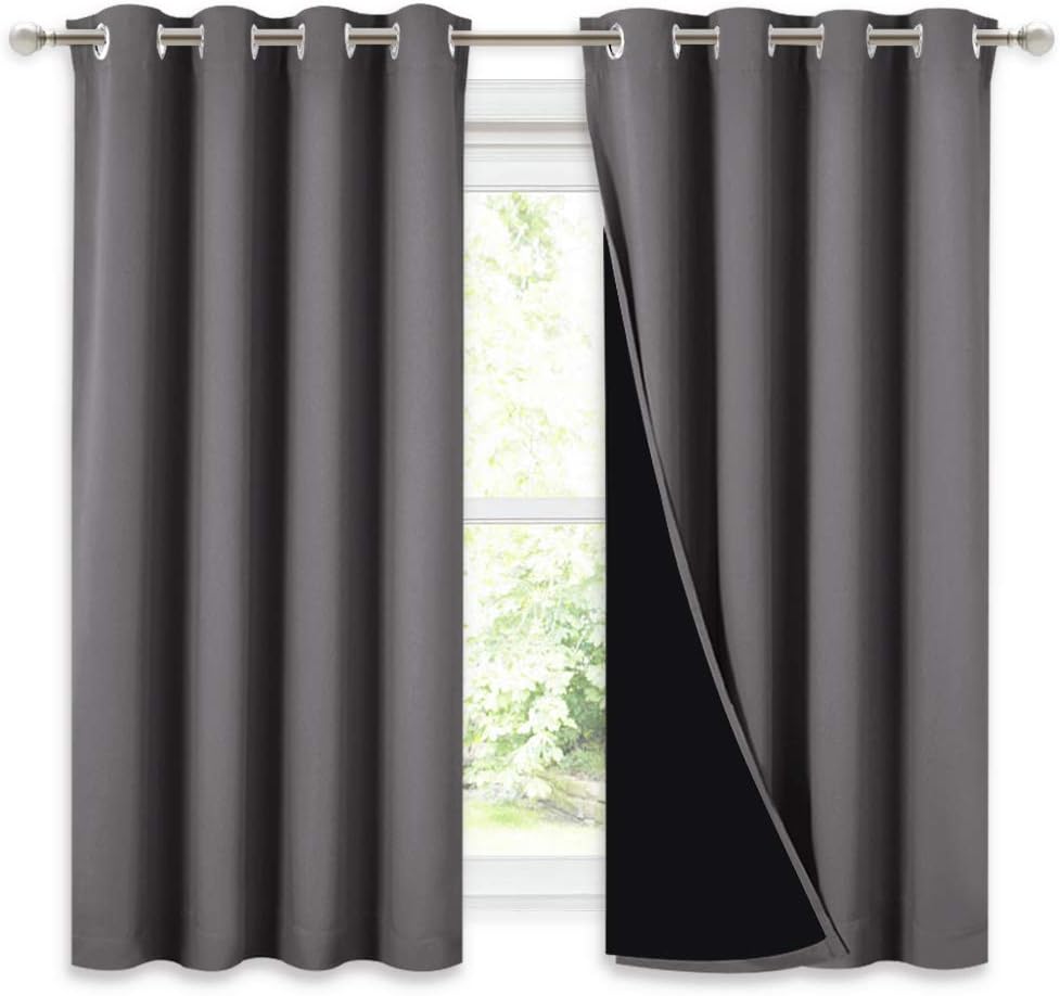 Nicetown 100% Blackout Curtains with Black Liners, Thermal Insulated Full Blackout 2-Layer Lined Drapes, Noise Cancellation Window Draperie…