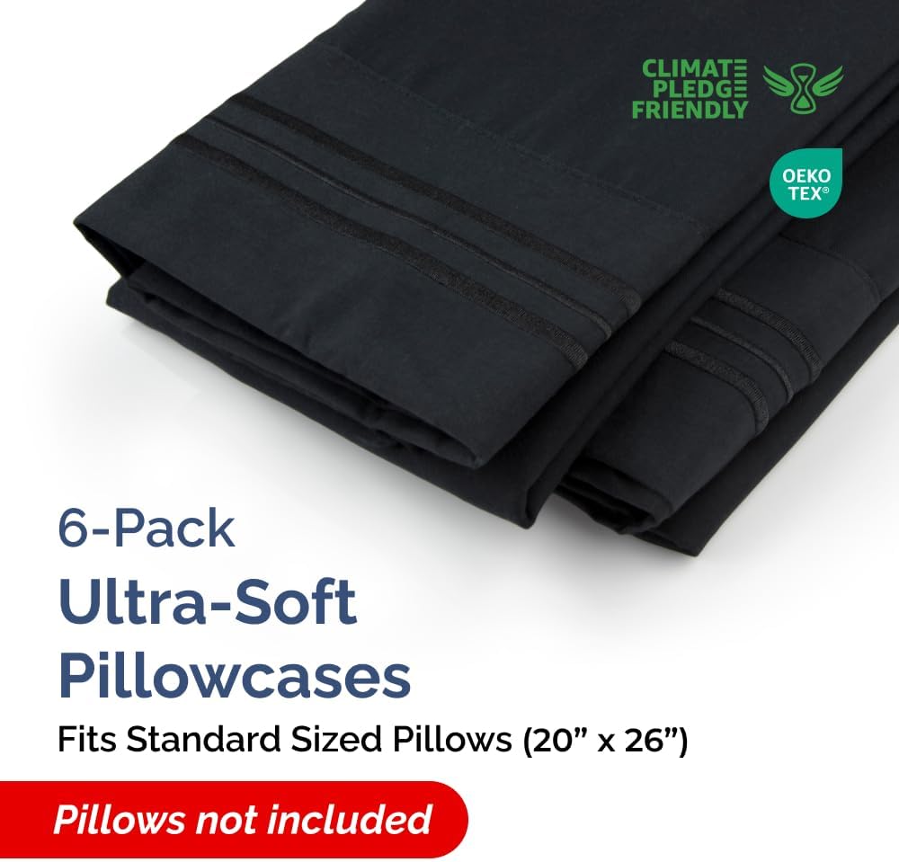 Standard Pillow Cases Set of 6 - Ultra Soft Hotel Quality Pillowcase Covers - Comfy, Cozy & Wrinkle Free - Shrink, Stain and Fade…