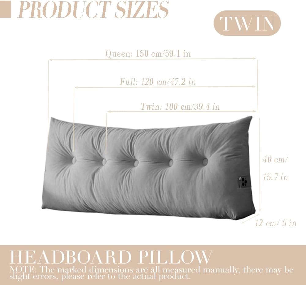 Triangular Wedge Headboard Pillows Twin Dorm Headboard Pillow Long Backrest Positioning Support for Sleeping Back Pillow for Bed Sitting…