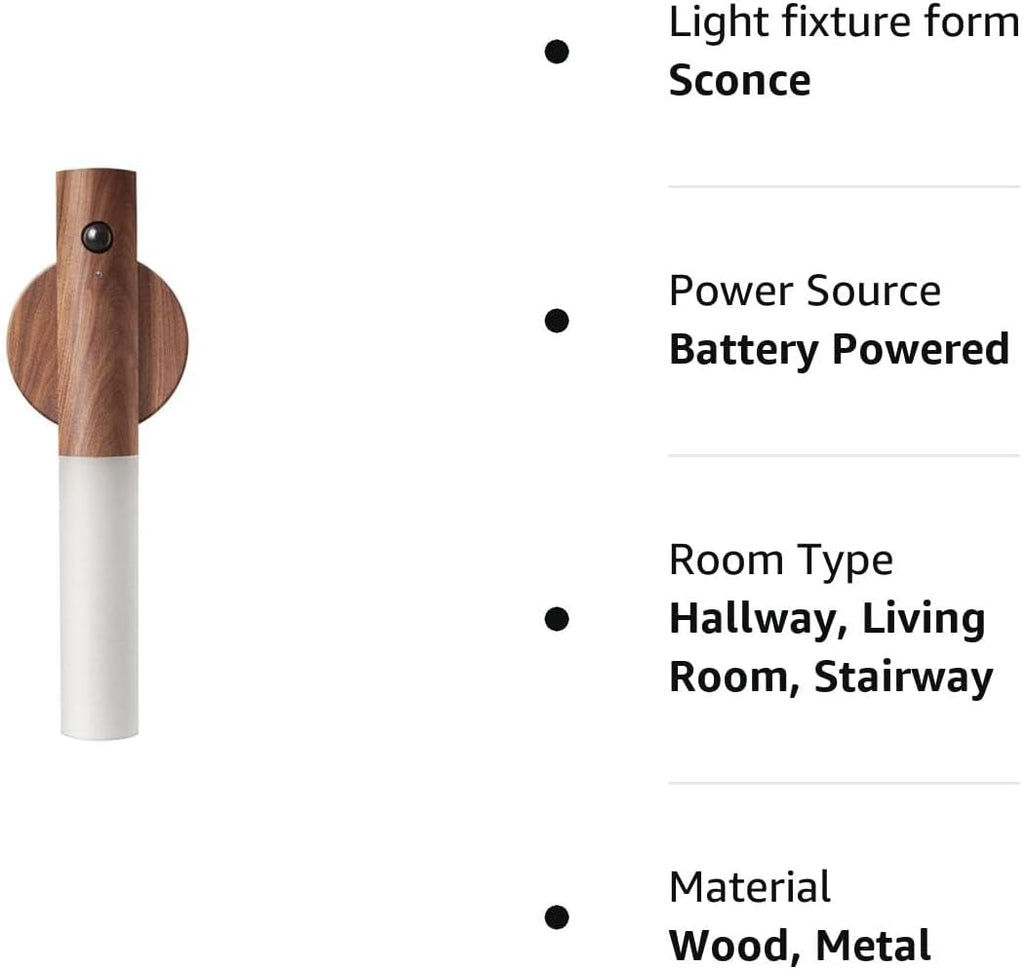LANDGOO Wooden Motion Sensor Night Lights Magnet Body Sensor Hallway Night Lights Rechargeable Led Light Portable Stairway Wall Sconce…